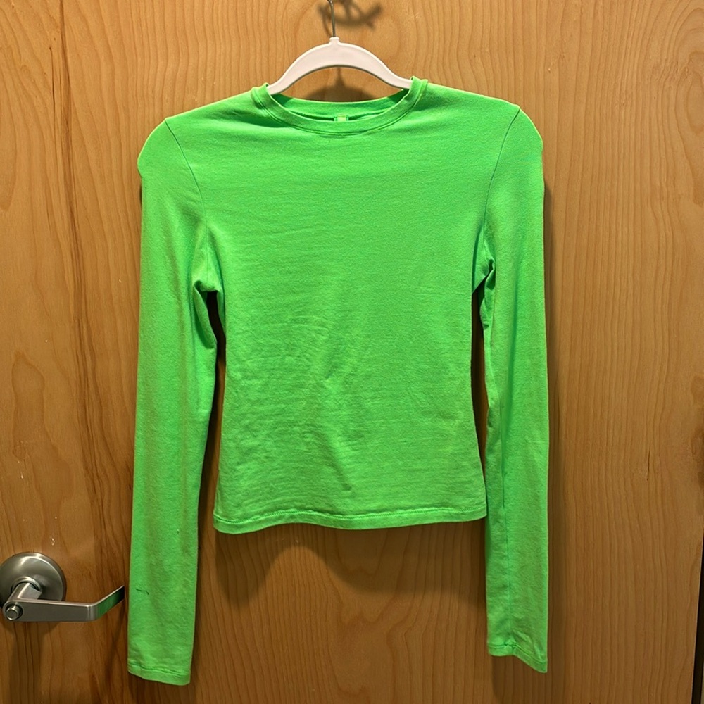 SKIMS Long Sleeve Cotton Jersey T-shirt Neon Green Size S